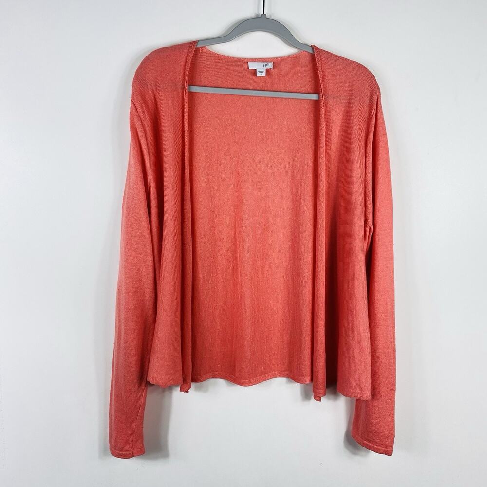 J. Jill Cardigan Sweater Medium Pink Linen Open Front Peach
